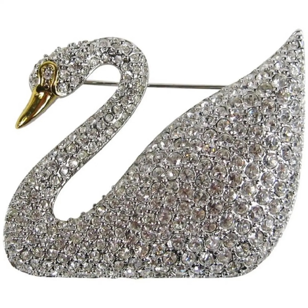 Swarovski crystal swan brooch / pin, EUC